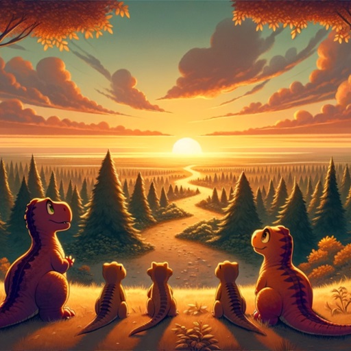 Gelatosaurs book sample page quiet reflection dinosaurs enjoying a beautiful sunset